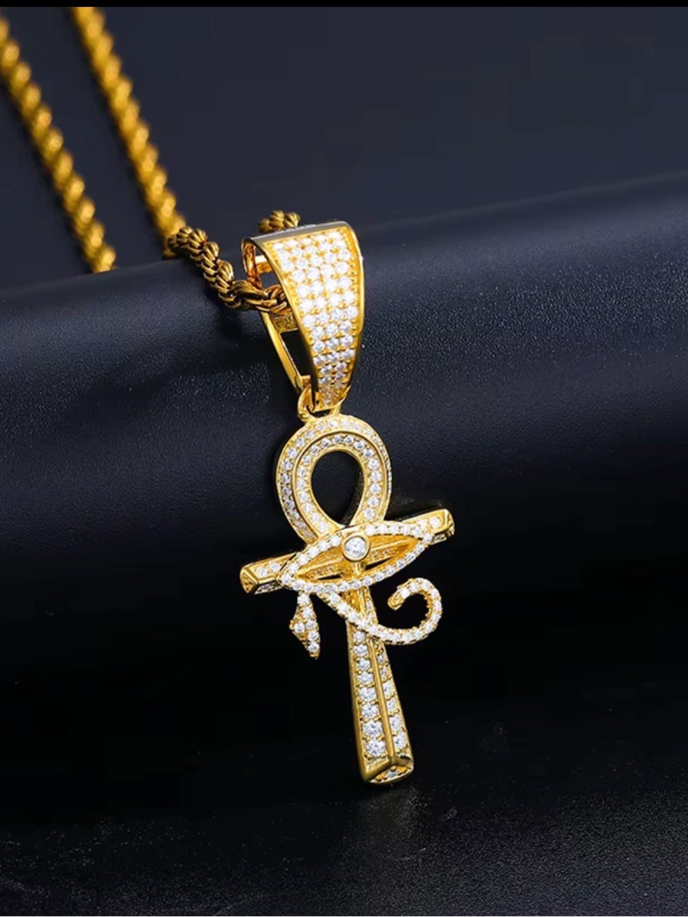 Moissanite Ankh Pendant Necklace with Cubic Zirconia